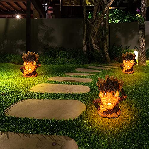 Solar Lanterns Outdoor Tiki Statue Lights Large Stump on Fire Figurine Flickering Flame Solar Halloween light Waterproof Patio Decoration for Table Deck Garden Yard Lawn Porch Garden Holiday (1 Pack) | The Storepaperoomates Retail Market - Fast Affordable Shopping