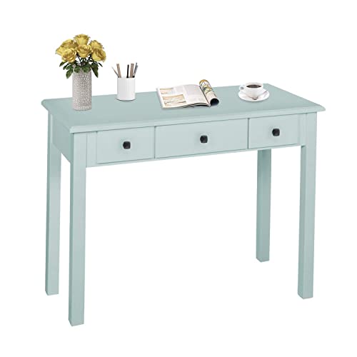 STHOUYN Home Office Small Writing Desk with Drawers Bedroom, Study Table for Adults/Student, Vanity Makeup Dressing Table Save Space Gifts Green (Light Green)
