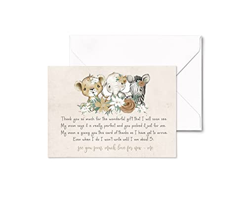 Flora Safari Baby Shower Thank You Cards (25 Pack) Prefilled Note from Girl – Individual Notecards with Envelopes – Say Thanks from Babies for Gifts – Greenery Theme Gold and Bronze – 4×6 Blank Set