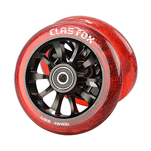 CLAS FOX Pro Scooter Wheels 110mm Transparent Sparkle PU with ABEC-9 Bearings CNC Metal Core (2pcs) (Red)
