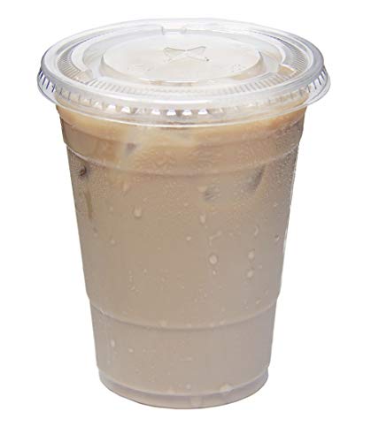 [16 oz.] Crystal Clear Plastic PET Cups with Straw Slot Lids, BPA-Free, Perfect for Iced Coffee, Smoothies, Tea, Boba – Recyclable (50, Cups with Flat Lids)