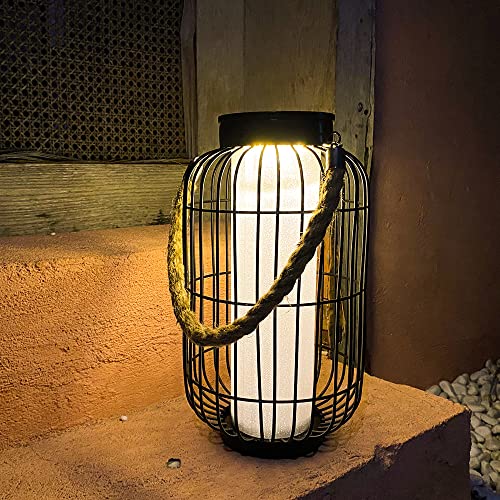 pearlstar Large Solar Powered Lantern Outdoor-Heavy Duty Metal Hanging Lights Decorative Solar Table Lamp Waterproof for Outside Patio Yard Garden Porch Tabletop Decor (Black) | The Storepaperoomates Retail Market - Fast Affordable Shopping