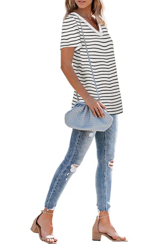 Womens Tops Casual Summer Short Sleeve Trendy Blouses Loose Fit Striped L | The Storepaperoomates Retail Market - Fast Affordable Shopping