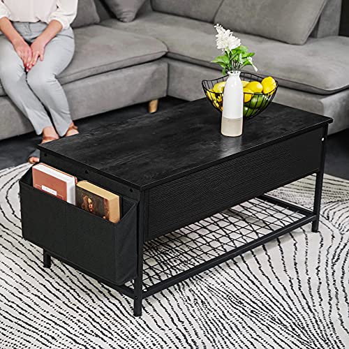 ErgoDesign Lift Top Coffee Table, 39.5″ L Coffee Table with Storage Bag, Rising Tabletop Table with Hidden Compartment for Living Room Reception Room (Black) | The Storepaperoomates Retail Market - Fast Affordable Shopping