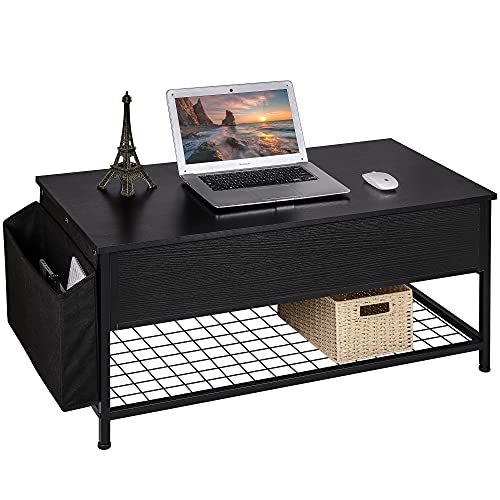 ErgoDesign Lift Top Coffee Table, 39.5″ L Coffee Table with Storage Bag, Rising Tabletop Table with Hidden Compartment for Living Room Reception Room (Black) | The Storepaperoomates Retail Market - Fast Affordable Shopping