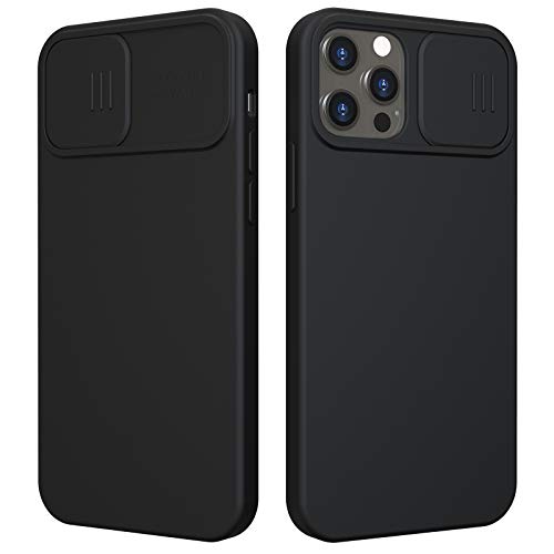 CloudValley for iPhone 12 Pro Max Silicone Case with Slide Camera Cover, Soft Liquid Silicone Camera Protection Case, Rubber Full Body Protective Anti-Scratch Bumper Case, (Black)