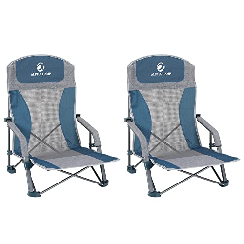 ALPHA CAMP Beach Camping Folding Chair, Lightweight Camping Outdoor Chair with Low Mesh Back, Portable Chair with Carry Bag Support 300 LBS for Camping, BBQ, Travel, Festival, Picnic,Set of 2 | The Storepaperoomates Retail Market - Fast Affordable Shopping