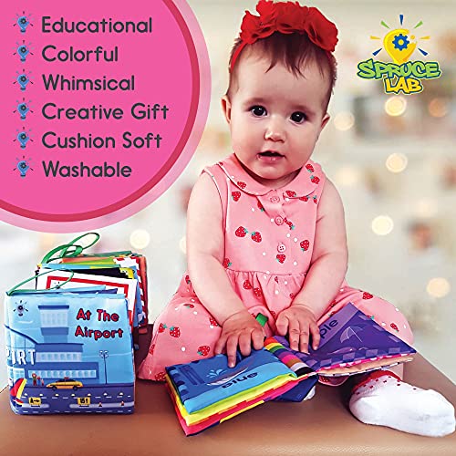 Spruce Lab Educational Soft Baby Books – 6 Cloth Book Set – Early Learning Sensory Development for Babies – Crinkle Touch and Feel Toddler Toy – High Contrast Infant Toys – Boy/Girl Baby Shower 0-2 yr | The Storepaperoomates Retail Market - Fast Affordable Shopping