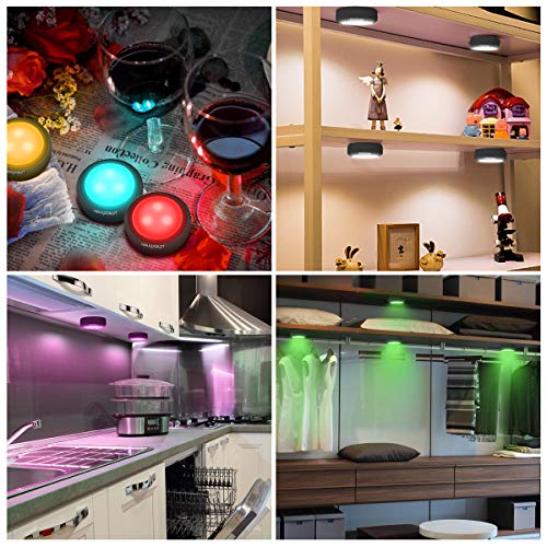 HOLKPOILOT Puck Lights with Remote, Color Changing LED Puck Lights, Battery Operated dimmable Under Cabinet Lights, Wireless Under Counter Lights with Timer（4PACK） | The Storepaperoomates Retail Market - Fast Affordable Shopping