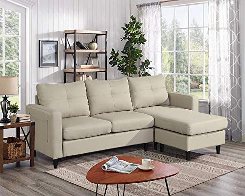 IPKIG Convertible Sectional Sofa Couch, Modern Comfy Linen Fabric L-Shaped Couch Sofa Sectional with Reversible Chaise and Side Pocket for Compact Living Space, Bedroom, Small Apartment, Dorm(Beige) | The Storepaperoomates Retail Market - Fast Affordable Shopping