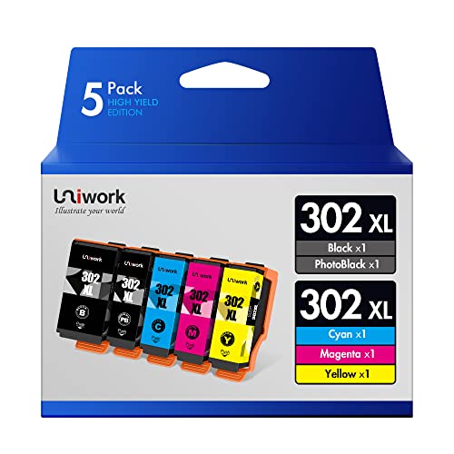 Uniwork Remanufactured 302XL Ink Cartridge Replacement for Epson 302XL 302 XL T302XL T302 to use with Expression Premium XP-6000 XP6000 XP-6100 Printer (PBK/BK/C/M/Y, 5 Pack) | The Storepaperoomates Retail Market - Fast Affordable Shopping