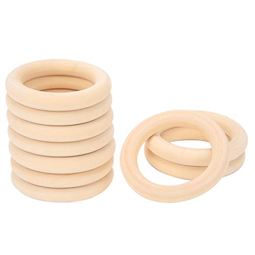 10Pcs Wood Teething Rings, 65mm Baby Natural Unfinished Wood Circles Without Paint, Smooths Wood Circles for Crafts DIY Teething Ring, Jewelry Pendant Connectors (Wood Color-65mm)