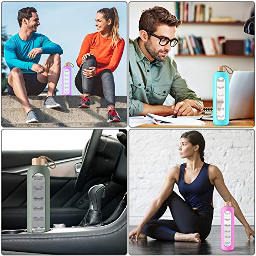 PROBTTL 32 Oz Borosilicate Glass Water Bottle with Time Marker Reminder Quotes, Leak Proof Reusable BPA Free Motivational Water Bottles with Silicone Sleeve and Bamboo Lid | The Storepaperoomates Retail Market - Fast Affordable Shopping