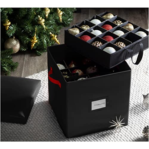 ZOBER Superior Ottoman/Christmas Ornament Storage Box with Dividers & Removable Trays, Fits 64 Ornaments 3-Inch – Ornament Storage Container with Faux Leather Cover Foot-Rest, Stool, (Black)… | The Storepaperoomates Retail Market - Fast Affordable Shopping