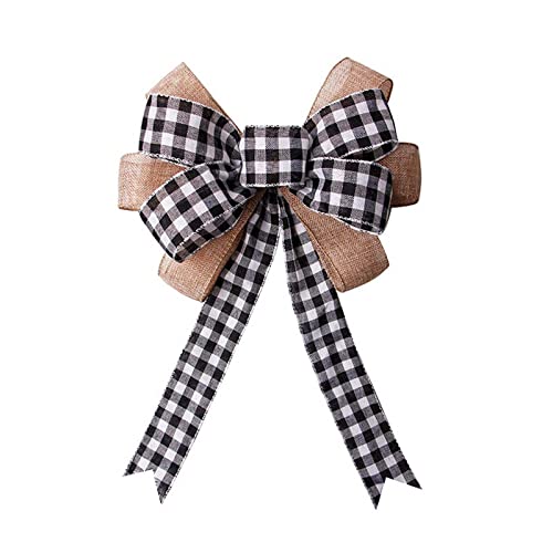 Black White Buffalo Plaid Bow Burlap Wreath Bow Tree Topper Ornament Gift Bow for Wedding Birthday Christmas Party Decorations | The Storepaperoomates Retail Market - Fast Affordable Shopping