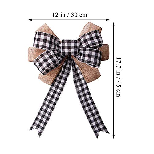 Black White Buffalo Plaid Bow Burlap Wreath Bow Tree Topper Ornament Gift Bow for Wedding Birthday Christmas Party Decorations | The Storepaperoomates Retail Market - Fast Affordable Shopping