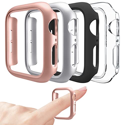 Mugust 4 Pack Compatible for Apple Watch Case 38mm [NO Screen Protector] Series 3 2 1, Hard PC Bumper Case Protective Cover Frame Compatible for iWatch 38mm, Black/Rose Gold/Silver/Clear
