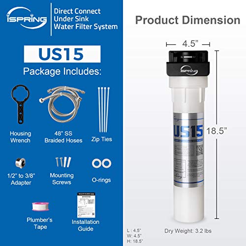 iSpring US15 Direct Connect Under Sink Water Filter System, High Capacity Filtration, Fits Kitchen and Bathroom Faucets, Reduces Sediment, Chlorine, and Smell, 3 Micron, White | The Storepaperoomates Retail Market - Fast Affordable Shopping