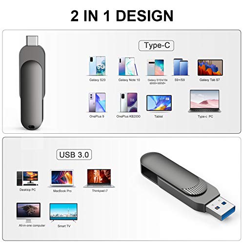 Vansuny 128GB USB C Flash Drive, Dual 2-in-1 OTG Type C 3.0 Metal Rugged Swivel Thumb Drive Memory Stick Jump Drive Photo Stick for Android Smartphone Tablet Mac PC Computers MacBook Laptop | The Storepaperoomates Retail Market - Fast Affordable Shopping