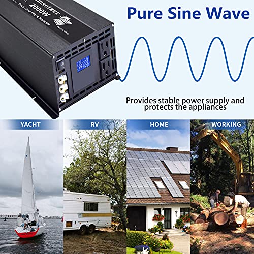 Cumsetzer 2000 watt 24v Power Inverter Pure Sine Wave Inverter to 110v 120v, 2 US sockets and hardwire Terminal , Grounded, LCD Display, Surge 4000W (2000w 24v) | The Storepaperoomates Retail Market - Fast Affordable Shopping