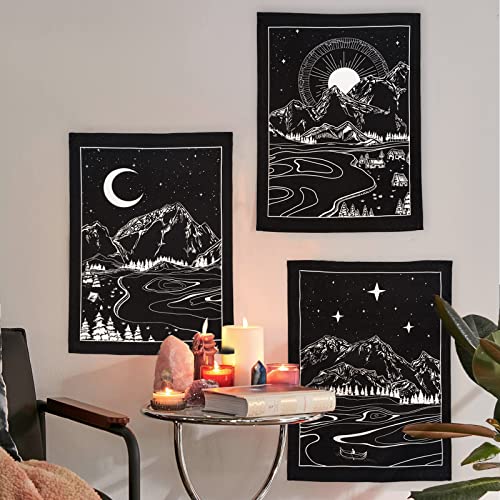 Lifeel 3Pack Sun and Moon and Star Landscape Tapestry Wall Hanging, Vertical Black and White Aesthetic Tapestries For Bedroom Home Wall decor 20×27 inch | The Storepaperoomates Retail Market - Fast Affordable Shopping