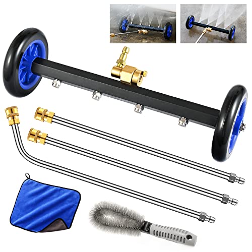 Pressure Washer Undercarriage Cleaner, TAOZIM 16″ Power Broom Pressure Washer Attachments Undercarriage Pressure Washer w/2Pcs Extension Wand 1pc 60 Degree Angled Wand 1pc Tire Brush & Towel, 4000 PSI