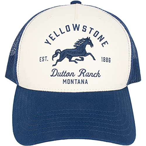 Concept One Yellowstone Dutton Ranch Montana Adjustable Snapback Mesh Mens Baseball Hat with Curved Brim, Navy, One Size