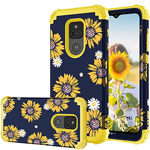 Fingic Case for Moto G Play 2021, Sunflower 3 in 1 Heavy Duty Hard PC Soft Silicone Rugged Bumper Full-Body Shockproof Protective Phone Case for Motorola Moto G Play 2021, Yellow