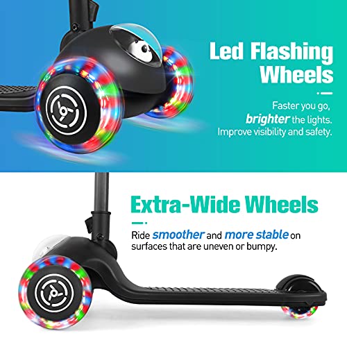 Beleev Folding Scooters for Kids, 3 Wheel Kick Scooter for Toddlers Girls Boys Children Ages 3 to 12, PU Flashing Wheels Sport Scooter, 4 Adjustable Height, Extra-Wide Deck (Black) | The Storepaperoomates Retail Market - Fast Affordable Shopping