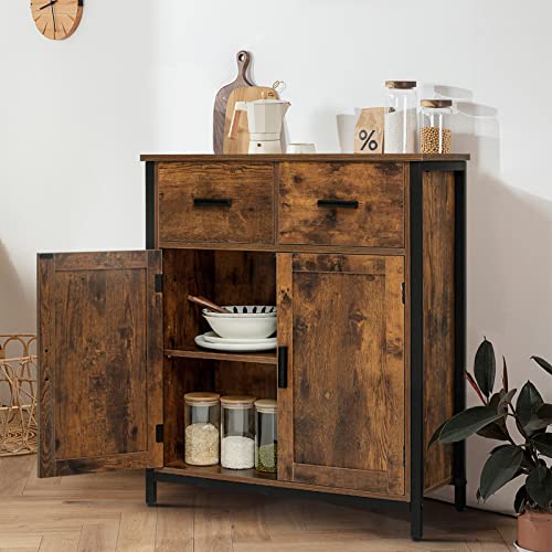 usikey Storage Cabinet with 2 Drawers and Doors, Industrial Accent Kitchen Cupboard, Free Standing Cabinet, Retro Wooden Sideboard, Side Cabinet, for Living Room, Bedroom, Hallway, Rustic Brown | The Storepaperoomates Retail Market - Fast Affordable Shopping
