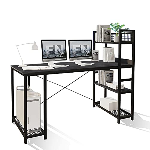 FOENOEL 55 Inch Computer Desk with Shelves, Modern Writing Desk with Bookshelf PC Desk with Reversible Storage Shelves, Study Corner Desk Table for Home Office | The Storepaperoomates Retail Market - Fast Affordable Shopping
