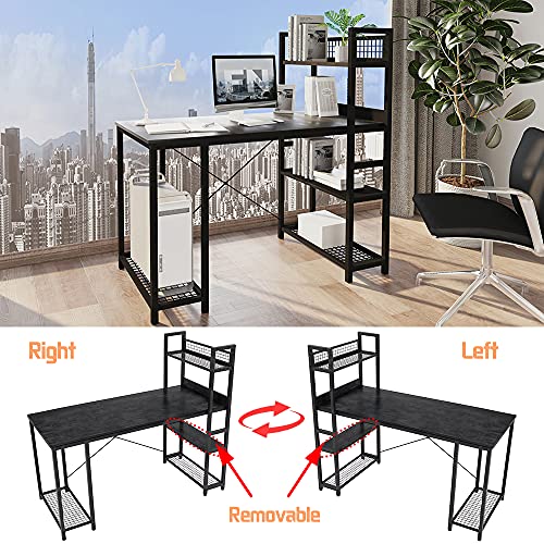 FOENOEL 55 Inch Computer Desk with Shelves, Modern Writing Desk with Bookshelf PC Desk with Reversible Storage Shelves, Study Corner Desk Table for Home Office | The Storepaperoomates Retail Market - Fast Affordable Shopping