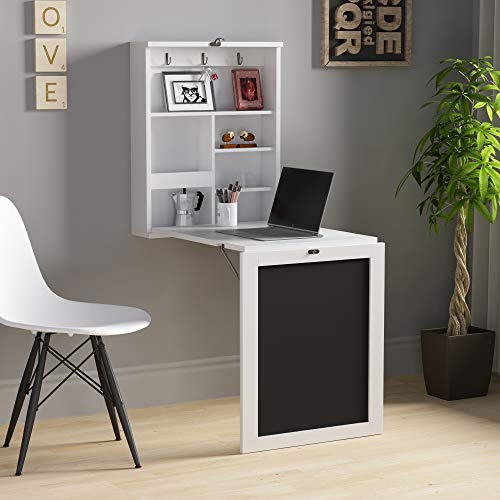 Modern Wood Wall Mounted Desk, Folding Computer Table Convertible Desk Cabinet Laptop Desk with Storage Bookcase & Chalkboard, Convertible Writing Desk, Home Office Furniture, White + Black | The Storepaperoomates Retail Market - Fast Affordable Shopping