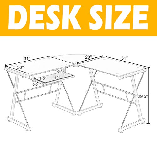 Warmm house Computer Desk,L Shape Home Office Desk with Drawer,Glass Black Desk,Easy to Clean&Tough Scratch-Resistant for Gaming Desk Office Desk l Shaped Desk | The Storepaperoomates Retail Market - Fast Affordable Shopping