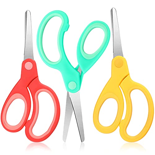 Left-Handed Kids Scissors Lefty Stainless Steel Scissors 5.9 Inch Left Handed Pointed Scissors Soft Grip Office Craft Shears Scissors for Office Home Household(Red, Green, Yellow,3 Pieces)