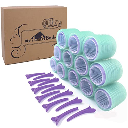 myHomeBody Self Grip Hair Rollers, Extra Large and Jumbo Hair Curlers with Clips | Hair Rollers for Long Hair | 36 pcs Set Includes 24 Rollers & 12 Duckbill Hair Clips – Violet & Mint | The Storepaperoomates Retail Market - Fast Affordable Shopping