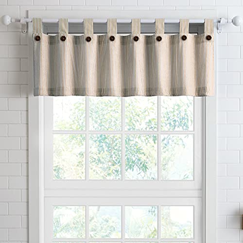 July Joy Cotton Valance Curtains 18 Inches Long Country Kitchen Curtains Tab Top for Small Window Bathroom Farmhouse 56″ x 18″, Linen