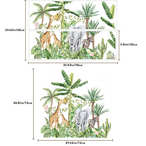 Tropical Rainforest Animals Plants Wall Stickers, AUHOKY Removable Cartoon Elephant Giraffe Nordic Plant Wallpaper Decor, Peel and Stick Art Murals for Kids Bedroom Background Nursery Home Decorations | The Storepaperoomates Retail Market - Fast Affordable Shopping
