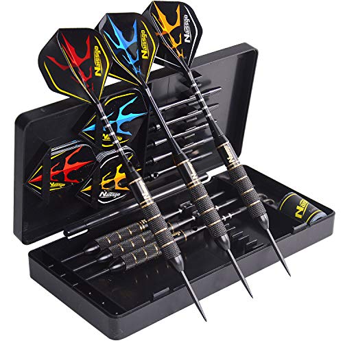 Naissgo Steel Tips Darts Set – Professional Darts Steel Tip with Brass Barrels and Extra Aluminum Shafts, O-Rings, Flights + Dart Tool and Sharpener + Gift Case (Plastic Black Box 22g) | The Storepaperoomates Retail Market - Fast Affordable Shopping
