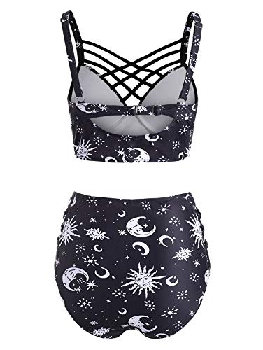 JHDESSLY Women’s Underwire Sun Start Moon High Waisted Racerback Vintage Two Piece Swimsuit, Black, Medium | The Storepaperoomates Retail Market - Fast Affordable Shopping