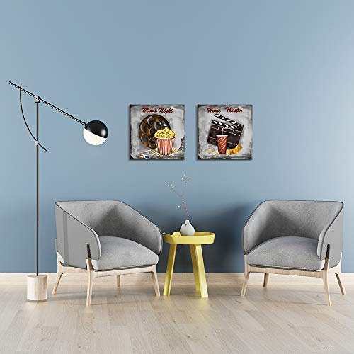 Zlove 2 Pieces Set Vintage Movie Theater Canvas Wall Art Old Film Reels Clapper Popcorn Poster Print on Canvas for Home Theater Room Bedroom Decorations Framed Ready to Hang 12x12inchx2pcs | The Storepaperoomates Retail Market - Fast Affordable Shopping