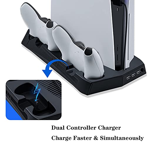 KJH-P5-010-2 PS5 Cooling Fan Station and Dual Controller Charger Station for Playstation 5 PS5 Console, LED Indicator + 16 Game Storage disc Holders, 3 USB Ports (Black) | The Storepaperoomates Retail Market - Fast Affordable Shopping