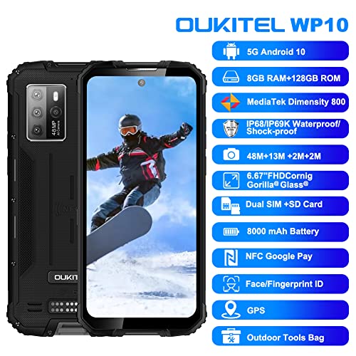 Rugged Smartphone,OUKITEL WP10 5G Unlocked Phones,6.67”FHD+8000MAH Battery 18W Fast Charge,8GB+128GB Android 10,48MP AI Camera,Fingerprint/Face ID/NFC,Waterproof Cell Phone Global Version Black | The Storepaperoomates Retail Market - Fast Affordable Shopping