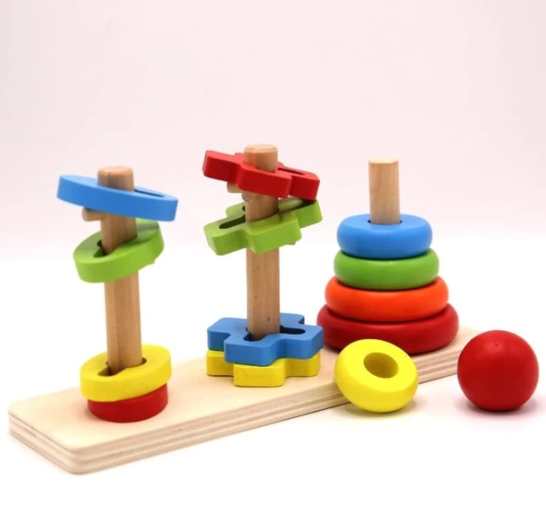 KanCai Wooden Rainbow Column Tower Stacking Rings Toy Classic Stacker ​Wooden Shape Color Recognition Sorting & Stacking Block Puzzle for 3-6 Year Olds | The Storepaperoomates Retail Market - Fast Affordable Shopping