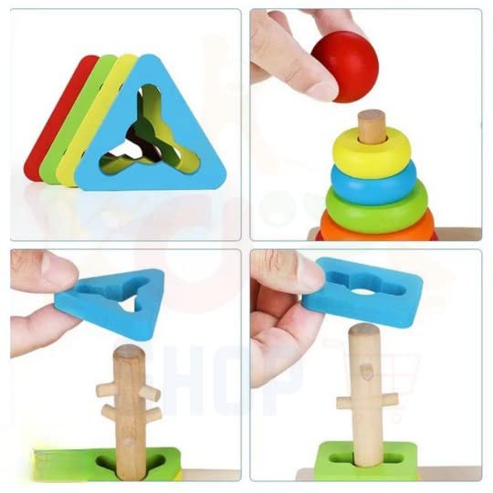 KanCai Wooden Rainbow Column Tower Stacking Rings Toy Classic Stacker ​Wooden Shape Color Recognition Sorting & Stacking Block Puzzle for 3-6 Year Olds | The Storepaperoomates Retail Market - Fast Affordable Shopping