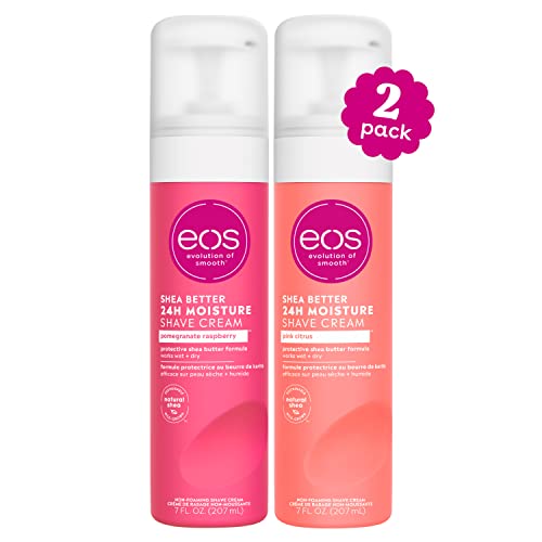 eos Shea Better Shaving Cream for Women Variety Pack – Pomegranate Raspberry + Pink Citrus, Shave Cream, Skin Care and Lotion with Shea Butter and Aloe, 24 Hour Hydration, 7 Fl Oz, Pack of 2