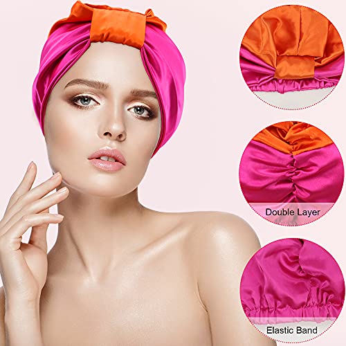 QMSILR Satin Silk Bonnet Double Layer Sleeping Cap Night Cap for Women Elastic Knotted Turban Hair Loss Cap Head Cover for Curly Natural Long Hair 2 Pack (Pink, Green) | The Storepaperoomates Retail Market - Fast Affordable Shopping