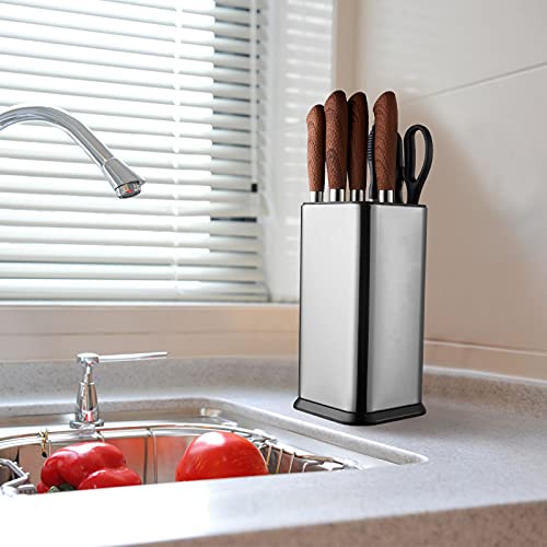 Universal Knife Block Without Knives,Modern Knife Holder for Kitchen Counter,Stainless Steel Knife Organizer with Scissors Slot & Sharpening Rod,Space Saver Rectangular Blocks & Storage – (Silver) | The Storepaperoomates Retail Market - Fast Affordable Shopping