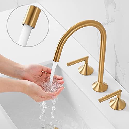 2-Lever Handle 8 Inch Bathroom Sink Faucet with Pop Up Drain Assembly 3 Hole Deck Mounted Come with Water Supply Hoses (Brushed Gold) | The Storepaperoomates Retail Market - Fast Affordable Shopping