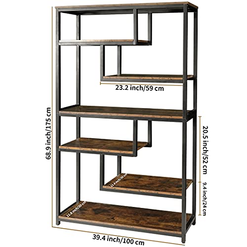 Becko US Bookshelf Bookcase Industrial 7 Tier Bookshelf Vintage Etagere Bookcase with Rustic Finish Rustic Vintage Display Shelf Storage Open Rack for Home Office (Rustic Brown) | The Storepaperoomates Retail Market - Fast Affordable Shopping